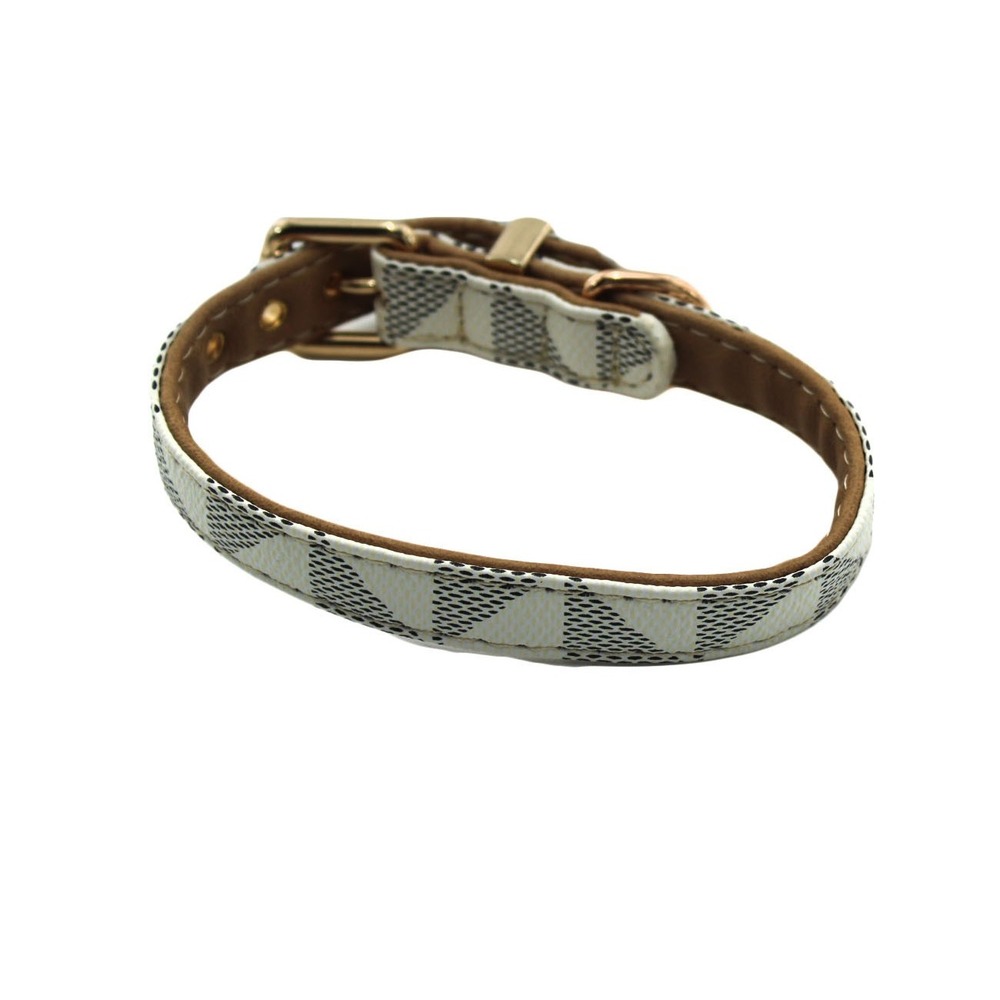 White Black Geometric Pattern Small Pet Collar Gold Tone Buckle WWK-GXQ-B-WH-S